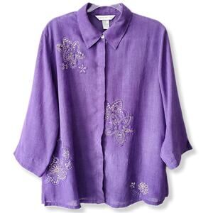 Napa Valley Women Purple Bead Tunic Top Blouse L Artsy Art to Wear Lagenlook